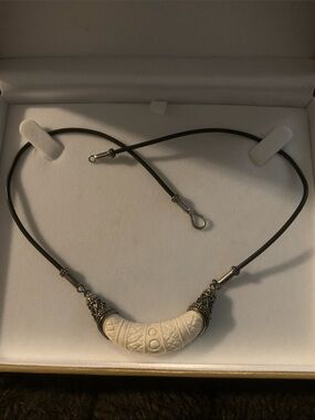 Vintage Korite Mammoth Carved Pendant Necklace on Black Cord Unisex